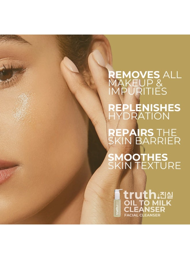 truth 진실 OIL TO MILK CLEANSER 100ml. GRAPESEED OIL + ARGAN OIL + SUNFLOWER SEED OIL + ALMOND OIL + SQUALANE. - Image 5